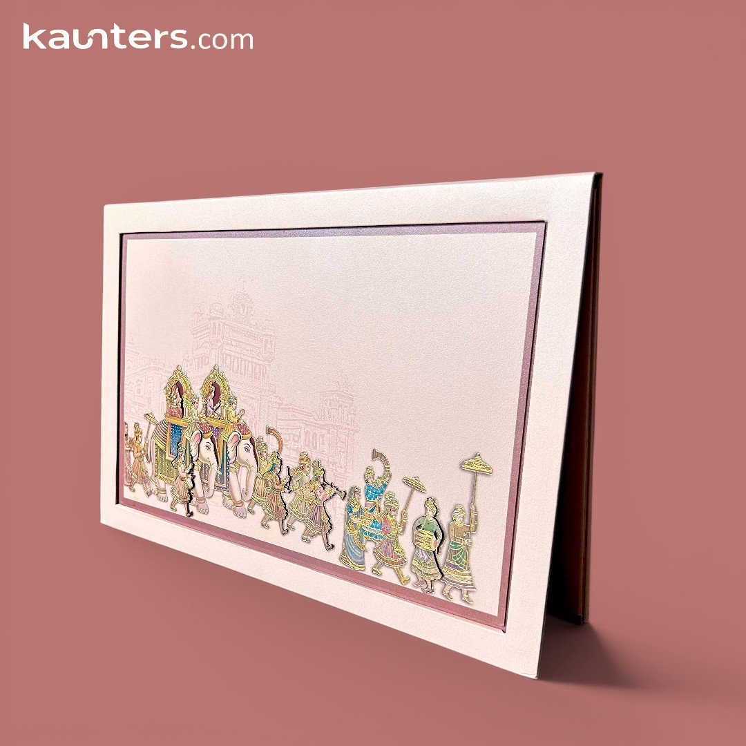 Royal Dusty Rose & Gold Foil Baraat Elephant Wedding Invitation Card - 2483
