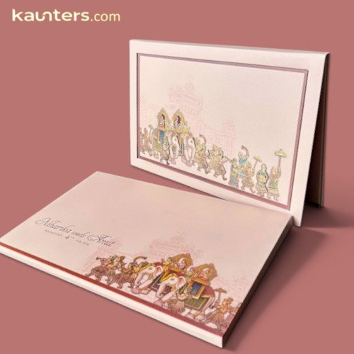 Royal Dusty Rose & Gold Foil Baraat Elephant Wedding Invitation Card - 2483