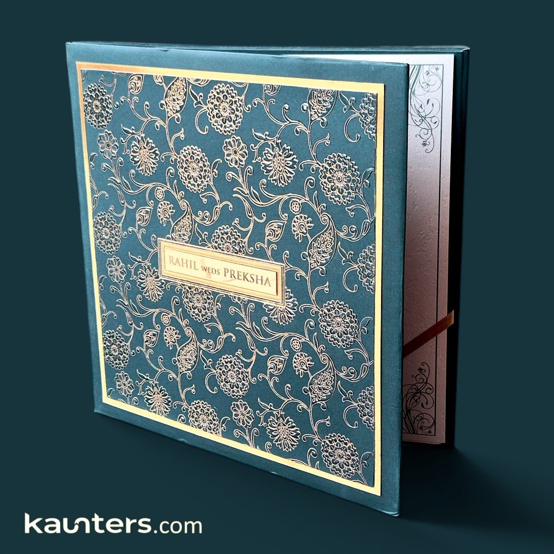 Peacock Blue Floral Theme Hindu & Indian Wedding Invitation Suite - 1720GR
