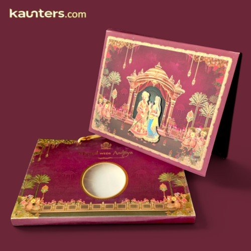 Royal 3D Hindu Bride & Groom Couple Caricature Wedding Invitation Card - RZ2232