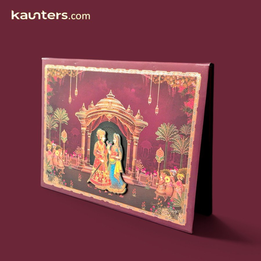 Royal 3D Hindu Bride & Groom Couple Caricature Wedding Invitation Card - RZ2232