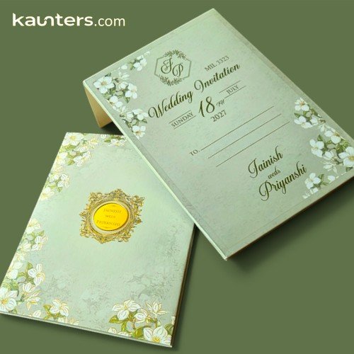 Book Opening Style Sage Green Botanical Floral Wedding Invitation Card for All Religions ML3323