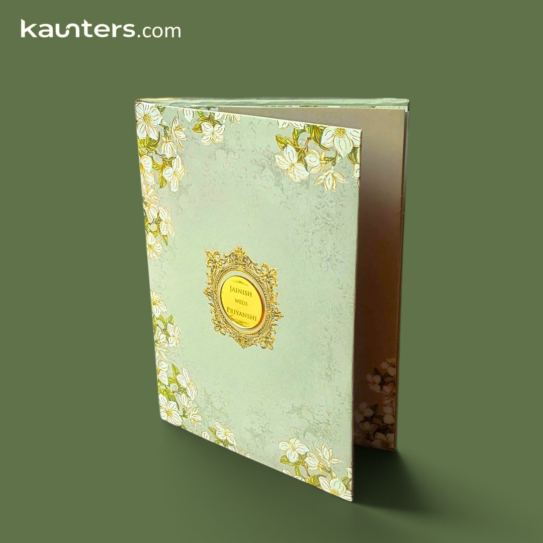 Book Opening Style Sage Green Botanical Floral Wedding Invitation Card for All Religions ML3323