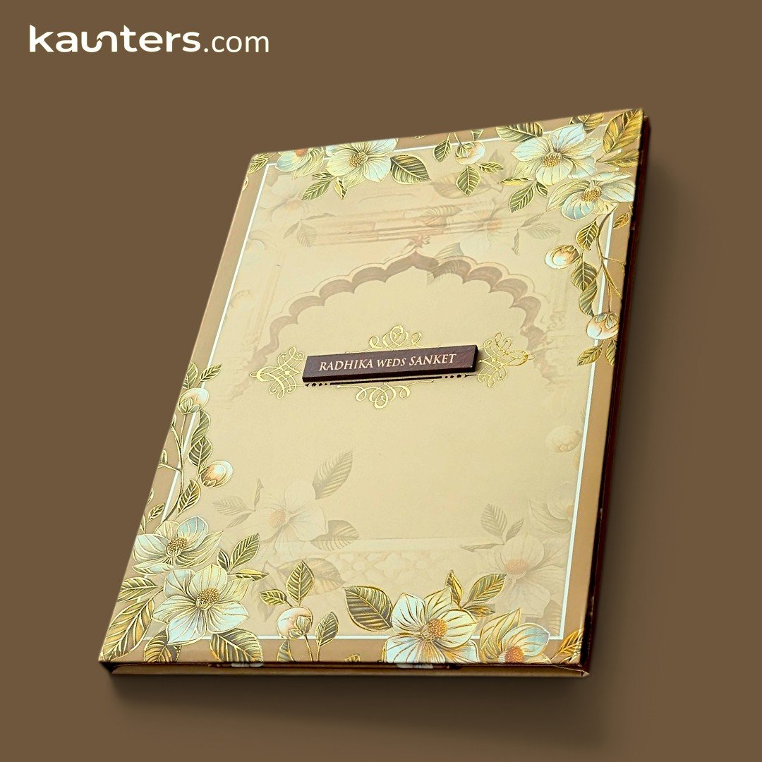 Royal Book Opening Style Pastel Cream Beige Floral Archway Wedding Invitation Card for All Religions - VN739