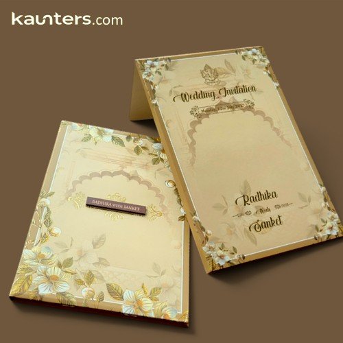 Royal Book Opening Style Pastel Cream Beige Floral Archway Wedding Invitation Card for All Religions - VN739